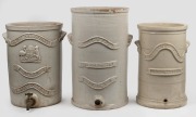 Three antique Australian pottery water filters, (missing lids), 19th/20th century, A/F, the largest 51cm high.
