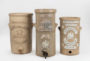 Three antique English pottery water filters, (no lids), 19th/20th century, A/F, the largest 43cm high.