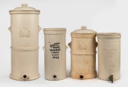Four assorted antique English pottery water filters, (two with missing lids), 19th/20th century, A/F, the largest 65cm high.