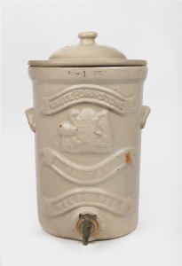 WHITE'S DRIPSTONE FILTER, MELBOURNE antique pottery water filter with Australian coat of arms, 19th/20th century, 37cm high.