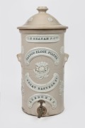 J. H. GRAHAM & Co., CARBON BLOCK FILTER, GREAT EASTERN ST., LONDON E.C. antique English pottery water filter with sprig moulded floral decoration, 19th century, 43cm high.