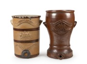 WILLIAM CANDY two antique Australian stoneware water filters, 19th century, ​​​​​​​43cm and 38cm high.