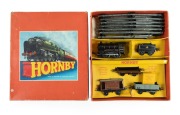 HORNBY (O Gauge) tinplate clockwork train in original red box of issue, ​​​​​​​the box 40cm wide.
