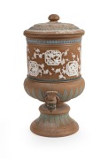 DOULTON LAMBETH "SILICON" antique English pottery water filter, 19th century, impressed factory mark to base, 39cm high.