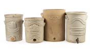 Four antique Australian pottery water filters, (no lids), 19th/20th century, A/F, ​​​​​​​the largest 37cm high.