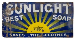 SUNLIGHT BEST SOAP antique tin enamel advertising sign 92 x 182cm.