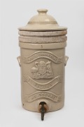 WHITE'S DRIPSTONE FILTER, MELBOURNE antique Australian pottery water filter with liner and lid, emblazoned "ADVANCE AUSTRALIA", 19th century, 45cm high.