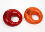 NATIONAL PANASONIC red plastic R-72 Sing-O-Ring and an R-72S Sing-O-Ring in orange plastic, circa 1970s, (2 items).
