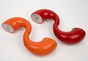 NATIONAL PANASONIC red plastic R-72 Sing-O-Ring and an R-72S Sing-O-Ring in orange plastic, circa 1970s, (2 items). - 3