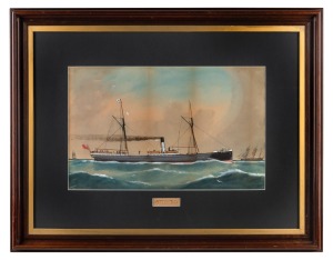 GEORGE FREDERICK GREGORY (1821-1887), S.S. Flinders, watercolour, signed lower left "G.F. Gregory, 1875", titled lower centre, ​​​​​​​27 x 43cm, 54 x 68cm overall.