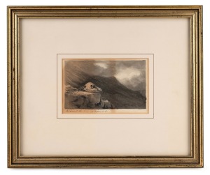 JOHN GLOVER (1767 - 1849), Behind the Inn at Patterdale, watercolour and wash, titled in ink in the lower margin, 8.5 x 13.5cm; framed 26 x 31cm overall. Additionally inscribed verso by the artist "Mr Glover begs this may be accepted by his Pupil as a me