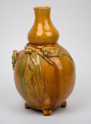 MARY MacDONALD (Harvey School) yellow and green glazed pottery table lamp base with applied frog, gumnuts and leaves, incised "M. MacDonald, Q.", 31cm high. - 3