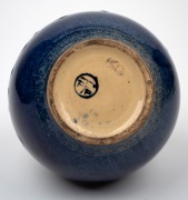P.P.P. (PREMIER POTTERY, PRESTON) green and blue glazed pottery vase with pink highlights, circular factory mark to base, 16.5cm high. - 3