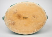 MELROSE WARE green glazed pottery possum trough with original flower aide frog (rare), factory mark to base "Melrose Ware, Australian", 11cm high, 34cm wide. - 6
