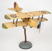 MECCANO two model biplanes on stands, 32cm high, 46cm wingspan. - 2