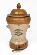 JAMES DAVIES, TOWY WORKS, CARMARTHEN antique two toned pottery water filter with sprig moulded coat of arms, 19th century, ​​​​​​​51cm high.