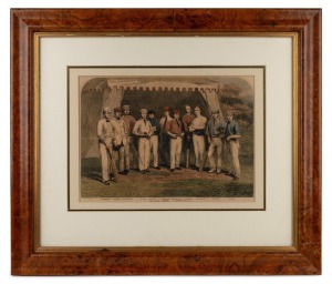 An antique cricketing print of the Surrey Eleven, dated 31 August, 1861, attractively framed and mounted; together with a small folio of historical Sydney prints, the frame 52 x 61cm overall.