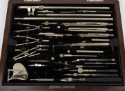 DRAFTING TOOLS in original fitted walnut case, 19th/20th century, ​​​​​​​the case 36cm wide. - 2