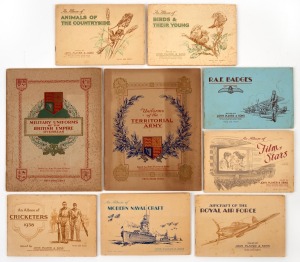 JOHN PLAYER & SONS: Complete sets of cigarette cards in their special albums: "R.A.F. Badges", "Aircraft of the Royal Air Force", "Military Uniforms of the British Empire Overseas", "Modern Naval Craft", "Cricketers 1938", "Uniforms of the Territorial Arm