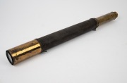 An antique single draw expanding telescope with woven binding, housed in original leather travel case with gilt embossed monogram "H. G. G.", 19th century, 51cm long, expands to 89cm. - 3