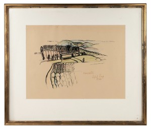 SYBIL CRAIG (1901-1989), Doncaster, watercolour and coloured pencil, signed and titled lower right "Sybil Craig, 1938", with Jim Alexander gallery label verso (facsimile), 31 x 42cm, 51 x 61cm overall.