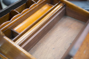 ANDREW LENEHAN (attributed) rare antique Australian cedar lap desk with cedar and kauri tambour compartment and lift-out storage, fall front supported by single drawer beneath revealing fitted interior, Sydney, circa 1850, maker's stamp inside (illegible) - 13