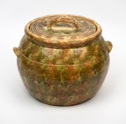 BOSLEY pottery bread crock with mottled glaze, ​​​​​​​26cm high, 33cm wide.