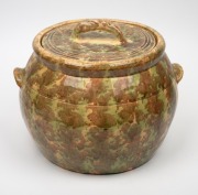 BOSLEY pottery bread crock with mottled glaze, ​​​​​​​26cm high, 33cm wide. - 2