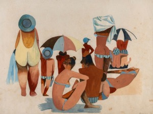 DOROTHY BRAUND (1926-2013), (beach crowd), watercolour and gouache, signed lower right "Braund, '76", 37 x 49cm, 51 x 62cm overall.