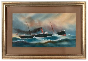 ARTHUR VICTOR GREGORY (1867-1957), The S.S. Oonah, Crossing Bass's Straits, watercolour, signed lower left "A. V. Gregory, '08", titled on the mount lower centre, 28 x 53cm, 48 x 71cm overall.