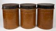 Three antique English pottery point of sale tobacco jars with fleur de lis decoration, manufactured for Pike & Elliman, Waterloo Road, 19th century, 30cm high. - 2