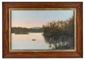 ARTIST UNKNOWN, (Tasmanian scene), oil on board, with "C. H. Saunders" of Hobart framer's label verso, 29 x 46cm, 41 x 58cm overall.