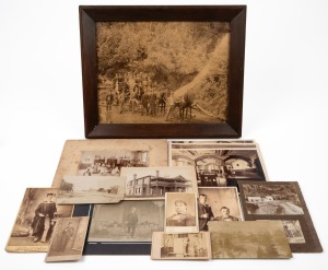 Assorted antique photographs including carte-de-visite, cabinet cards, albumen prints and postcards. Of note: Mining scenes, architectural, group shots etc. Inspection will reward.