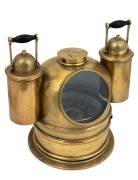 An antique English naval wet compass in brass case with original removable lanterns, retailed by CARL WERNER & Co. Melbourne, 19th/20th century, 36cm high overall.
