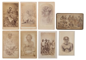 AUSTRALIAN ABORIGINAL INTEREST: Group of eight cartes-de-visite portrait and group photographs, circa 1860-1880, various photographers including LINDT (Grafton), WASHBOURNE (North East Victoria) and DUESBURY (Brisbane). ​​​​​​​Note: The larger group shot 