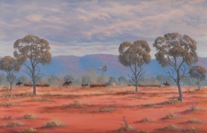 JACK ABSALOM(1927-2019), Aboriginal Stockman, oil on canvas board, signed lower right "Absalom '99", 46 x 68cm, 67 x 90cm overall.