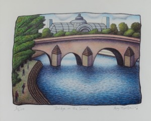 REG MOMBASSA (1951 - ), Bridge On The Seine, colour lithograph, 5/300, signed lower right "Reg Mombassa", 39 x 49cm, 85 x 75cm overall.