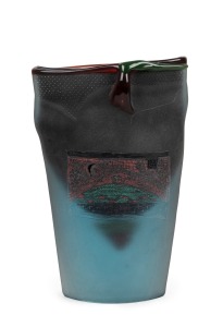 BRIAN HIRST art glass vase, engraved with artist's signature and title to base "Brian A. Hirst, 1986, Cylindric Series, Guardian II", 33cm high.