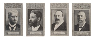CIGARETTE CARDS - 1901 AUSTRALIAN PARLIAMENT: Complete set of 44 American Tobacco Co. cards, plus 3 duplicates, featuring MPs (Edmund Barton, Alfred Deakin, George Reid, William Lyne) as well as senators from all states; VG. The first complete set that we