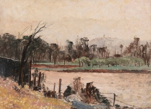 GEORGE FEATHER LAWRENCE (1901-1981), (untitled farm scene), oil on board, signed lower right "G. F. Lawrence", 47 x 50cm, 58 x 70cm overall.