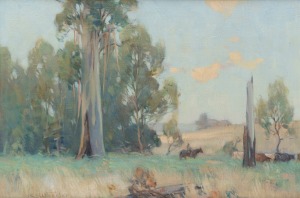 CHARLES WHEELER (1880-1977), The Daily Task, oil on canvas, signed lower left "C. Wheeler", titled verso, 37 x 54cm, 44 x 61cm overall.