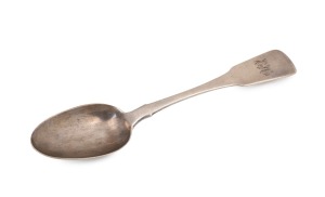 HENRY COHEN rare Australian Colonial silver fiddle pattern tablespoon with engraved ownership monogram "E. H.", Sydney origin, circa 1825, twice stamped "H.C.", with Monarch's head, kangaroo and lion passant, 22cm long, 83 grams.