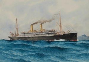 CHARLES BASIL NORTON (1887-1968), Konegin Louise, watercolour, signed lower right "C.B. Norton, 1921. The Konegin Louise was a German liner that was taken by the Allies after WW1 and was used to bring the first servicemen home after the war and then enter
