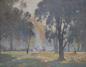 CHARLES WHEELER (1880-1977), (burning off), oil on canvas, signed lower right "C. Wheeler", ​​​​​​​48 x 60cm, 68 x 82cm overall.