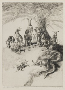 LEONARD ROBERT BRIGHTWELL (1889-1983), An Australian Eleven, drypoint etching, signed and titled lower left "L.R. Brightwell", 37 x 27cm, 56 x 46cm overall.