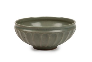 HAROLD HUGHAN celadon glazed pottery bowl, signed "Hughan" with impressed Glen Iris monogram, 9cm high, 21cm wide.