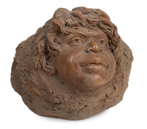 WILLIAM RICKETTS pottery bust of a young Aboriginal face, incised "Wm. Ricketts", 14cm high.