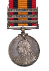 QUEEN'S SOUTH AFRICA MEDAL, 1899-1902, silver, with clasps for SOUTH AFRICA 1901, SOUTH AFRICA 1902 and TRANSVAAL; impressed to 6718 PTE. E. CONNORS. RL. IRISH REGT.