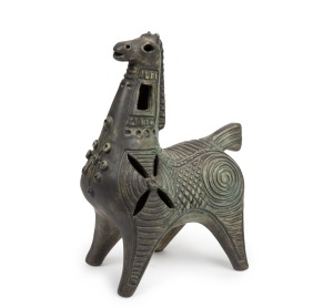 McLAREN green glazed pottery horse statue, incised "McLaren", 26cm high.