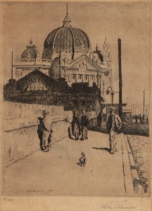 JOHN SHIRLOW (1869-1936), Flinders Street Station, drypoint etching 19/50, signed lower right "John Shirlow", ​​​​​​​26 x 18cm, 52 x 42cm overall.